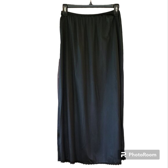 Vintage Warner's Black Lace-Trim Slip Skirt Midi Maxi Size Large - Picture 4 of 9
